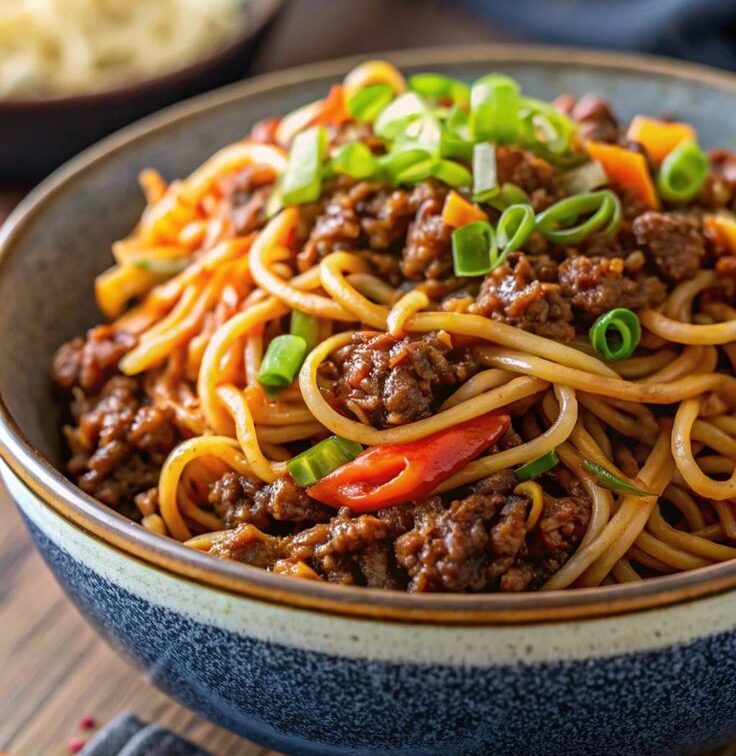 Slow Cooker Mongolian Ground Beef Chow Mein
